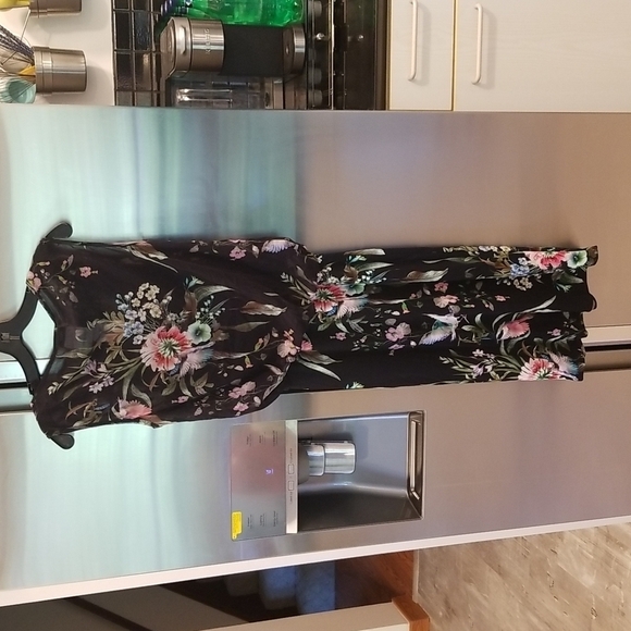 💕FUZZI💕 Navy Floral Sheath Dress 100% Viscose Crepe Large - Picture 9 of 16